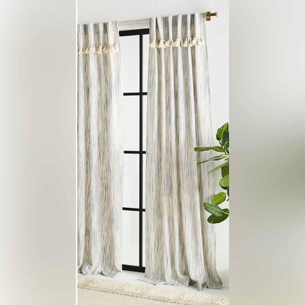 Anthropologie Sadie Tassel Curtains Set of 2,  84” L